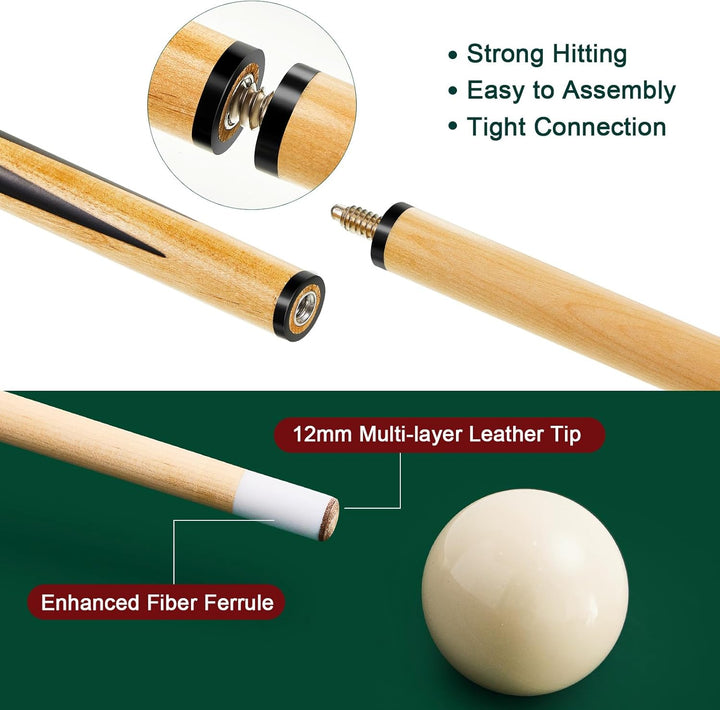 55 Pcs Pool Table Accessories 16 Pcs Billiard Balls 6 Set Pool Sticks Triangle Diamond Ball Holder Cue Chalks Cue Tip and Brush Set