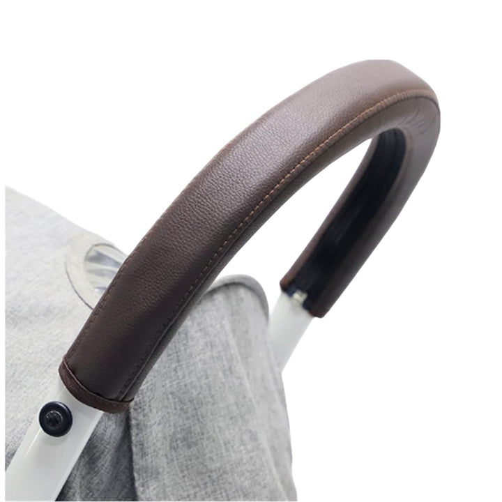 Baby Stroller Armrest Bumper Handlebar Sleeve Cover Universal Handle Cover Dustproof Protect PU Leather Case with Removable Zipper Brown