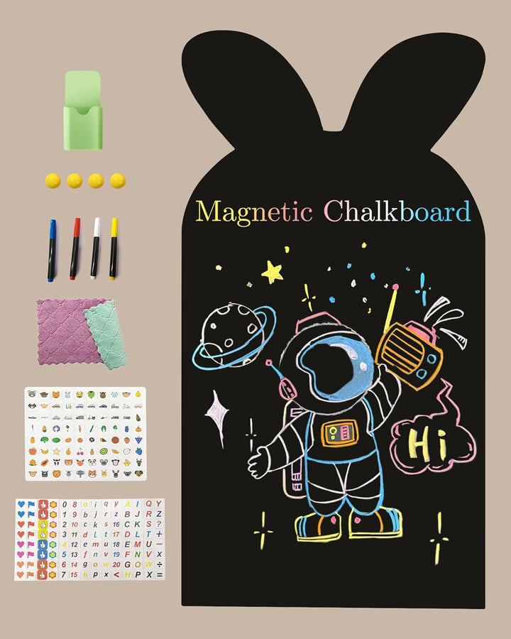 Magnetic Wall Decal for Kids, Magnetic Chalkboard Contact Paper for Wall, Playroom Essentials, Includes Dustless Chalks, Chalk Holder, Wipe Cloth, Stickers (Grey Castle, 22.8" X 46.5")