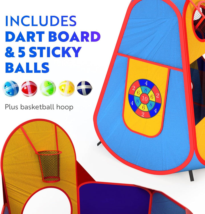 5Pc Kids' Play Tents & Tunnels - Ball Pit for Toddlers, Basketball Hoop, Crawling Tubes, Pop-Up Playhouses, Baby Obstacle Course for Indoor or Outdoor Use