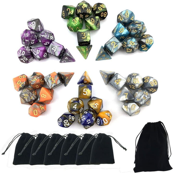 5 X 7-Die Double-Colors Polyhedral Dice Sets with Pouches for D&D DND RPG MTG Dungeon and Dragons Table Board Roll Playing Games D4 D6 D8 D10 D% D12 D20