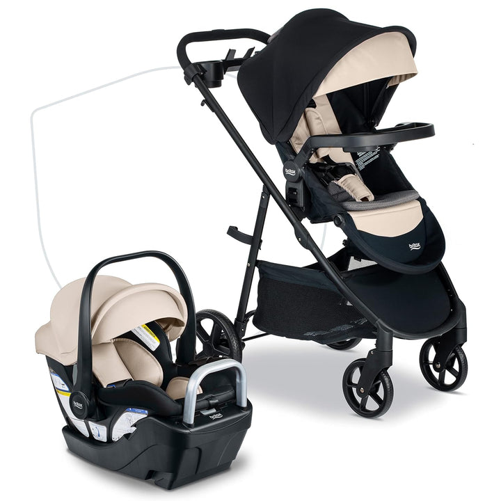 Willow Brook S+ Baby Travel System, Infant Car Seat and Stroller Combo with Alpine Base, Clicktight Technology, Safewash Insert and Cover, Sand Onyx