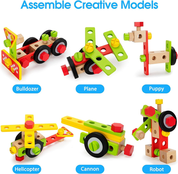 Kids Tool Set Toy with Drill, Stem Montessori Toys for 3 4 5 Years Old Boy Girl, 44 Pcs Wooden Toddler Tool Kits Inc Box, Learning Educational Construction Toy