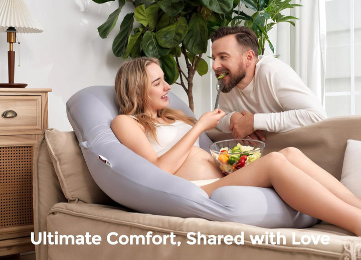 Pregnancy Pillow with Cooling Cover, Dreamlign U Pro Maternity Pillow with Adjustable Leg Pillow - Support for Back, HIPS, Belly, Legs for Pregnant Women, 50-72 Inch Full Body Pillow, Grey