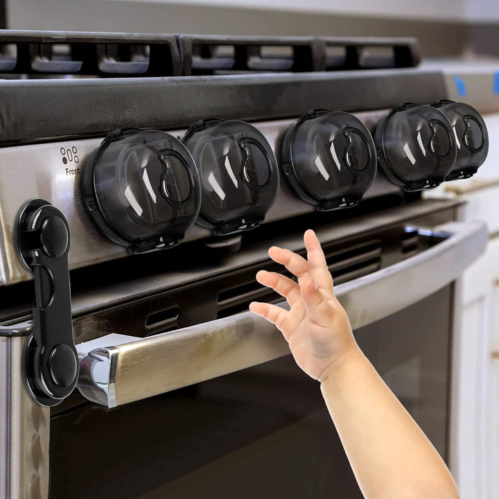 Mom'S Choice Gold Awards Winner - Stove Knob Covers for Child Safety (5 + 1 Pack) Double-Key Design and Upgraded Universal Size Gas Knob Covers Clear View Childproof Oven Knob Covers for Kids and Pets