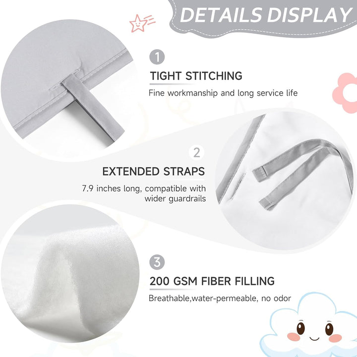 3Pcs New Teething Edge Crib Rail Cover&Corner Guard Coverage Straps,Reversible Guardrail Cover Protector for Boys Girls(1 Long 2 Short Gray)