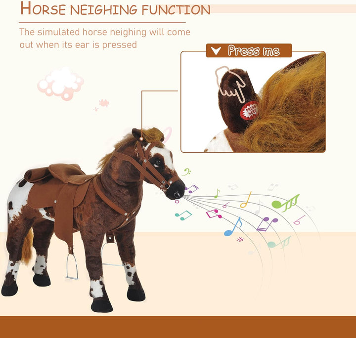 Sound-Making Ride on Horse for Toddlers 3-5, with Neighing and Galloping Sound, Stuffed Animal Horse Toy for Kids with Padding, Soft Feel, Brown