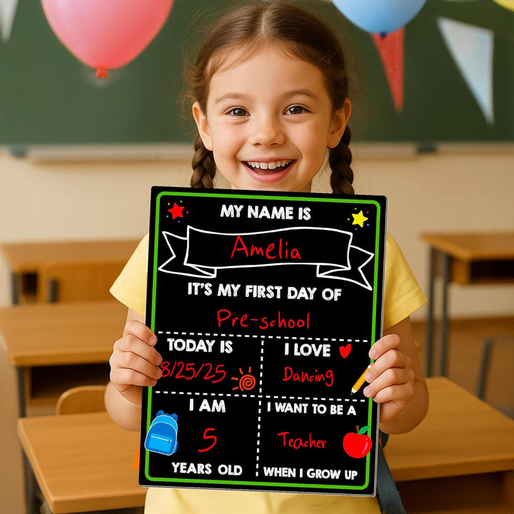 First Day of School Chalkboard, Reusable Back to School Sign, 14 X 11 in Beautiful Double Sized First Day of School Board, Paper Preschool Signs for Kids