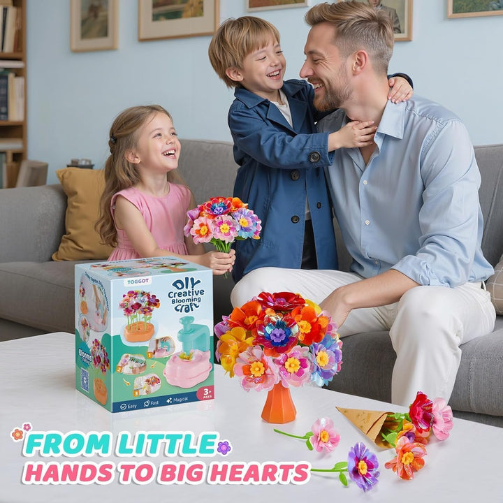 Flower Bouquet Toys, Arts and Crafts for Girls Ages 4-8, Gifts for 4 5 6 7 8 9 Year Old Girls, DIY Flower Making Toy Kit for Kids, Mess-Free Fun & Educational Activities for Preschool Kids