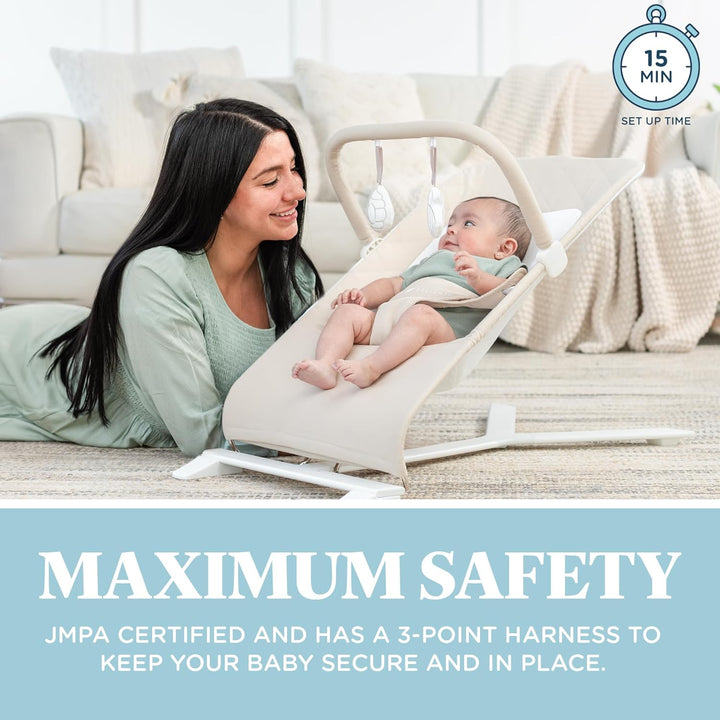 Alpine Deluxe Portable Bouncer, Infant, 0-6 Months, 100% GOTS Certified Cotton Fabrics, Organic Oat