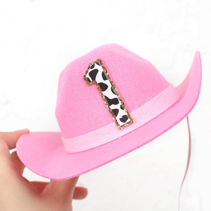 Girls Cowgirl Mini Hat - First Rodeo Birthday Party Crown, Western Farm Photo Prop (Pink)