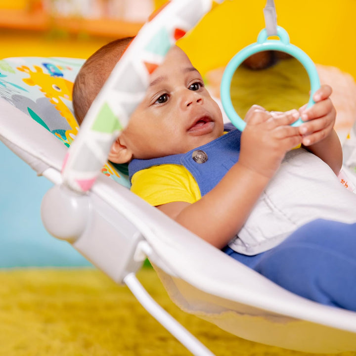 Baby Bouncer Soothing Vibrations Infant Seat - Removable -Toy Bar, Nonslip Feet, 0-6 Months up to 20 Lbs (Safari Fun)