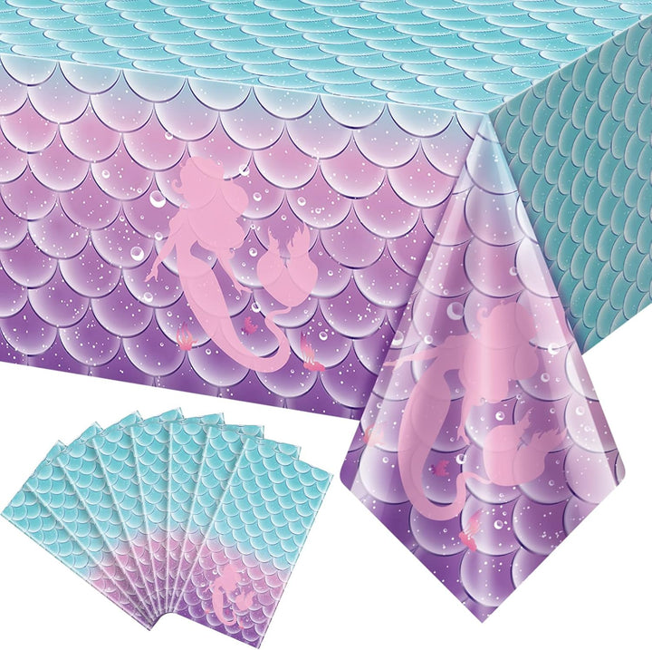 3Pcs Mermaid Birthday Party Tablecloth Decorations,Disposable Plastic Table Cover for Princess under the Sea Baby Shower Themed Kids Birthday Party Supplies,108X54 Inch