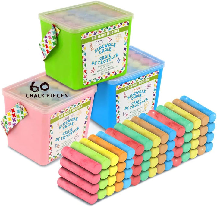 Non Toxic Sidewalk Chalk Bucket (24 Count) - Washable Colored Chalk Bulk Set for Kids and Toddlers Outdoor Games