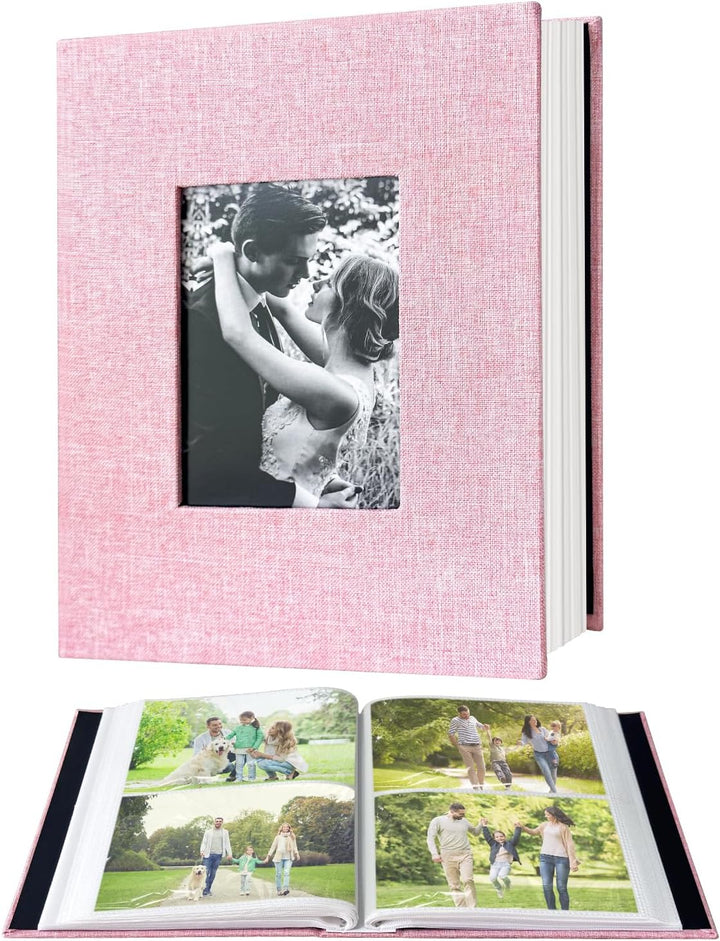 Photo Album 4X6 100 Pockets, Linen Cover Top Loader Vertical, Slip-In Picture Grey Pockets Albums for Wedding, Family, Anniversary, Baby, Vacation