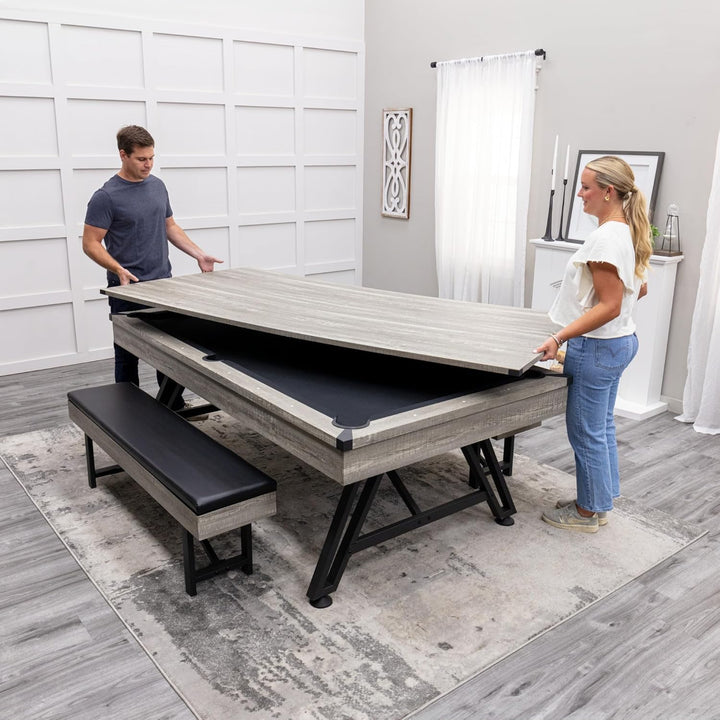 3-In-1 Pool + Poker Dining Table - Instant Transformation - Premium Black Felt - XL Flip Top Bench Storage - Modern Design