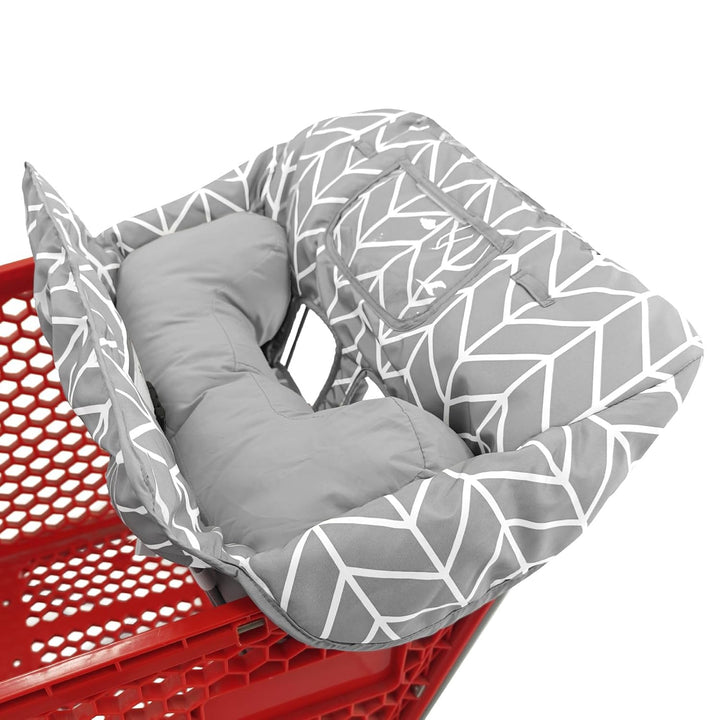 Soft Pillow Attached 2-In-1 Shopping Cart and High Chair Cover for Baby, Cotton Padded Cart Cover, Fold'N Roll Style, Portable with Carry Bag (Gray Elephant)