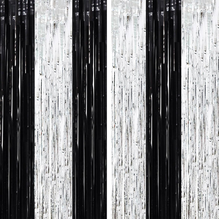 2 Pack Laser Pink Tinsel Foil Fringe Curtains, Mothers Day Pink Decorations, Metallic Tinsel Party Streamers Backdrop for Birthday Bachelorette Graduation Wedding Party Decorations