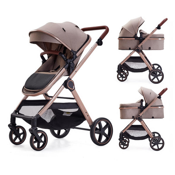 2 in 1 Baby Stroller, Newborn Infant Toddler Convertible Bassinet Pram Stroller for 0-36 Months Old Babies (Beige)