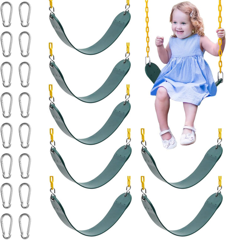 2PCS Swings Seats Heavy Duty with 66" Chain, Playground Swing Set Accessories Replacement with Snap Hooks, Support 250Lb (2, Green)