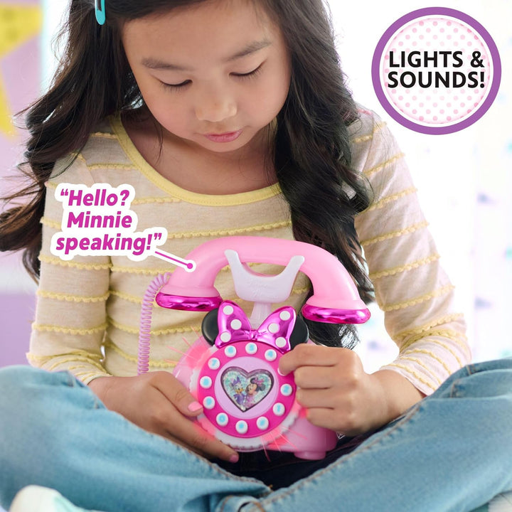 Disney Junior Minnie Mouse Ring Me Rotary Style Phone with Lights and Sounds, Pink, Kids Toys for Ages 3 up by