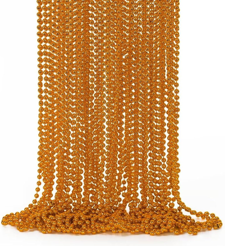 Gold Bead Necklace, 24PCS Christmas Bead Necklaces Stuff, 33" Mardi Gras Xmas Beaded Necklace Costume, Festival Parade Throw Accessories for Wedding Birthday Pirate Party Baby Shower Supplies Decor