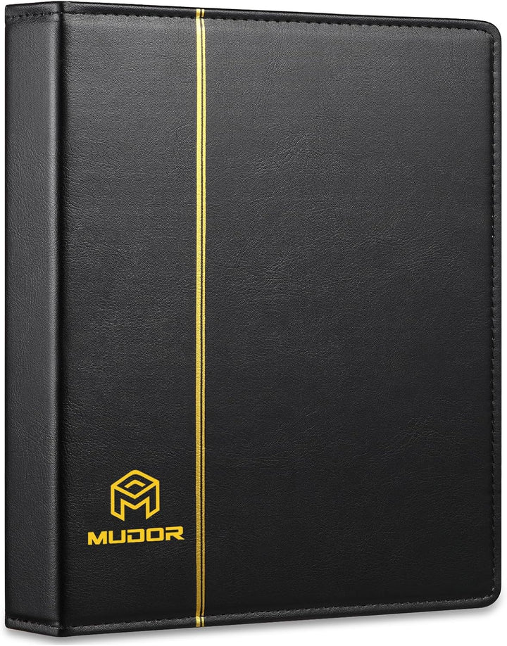 Empty Premium PU Classic Binder, 4 Ring Binder Albums Stockbook for Stamps, Documents, Coins, Bank Notes(Blue)