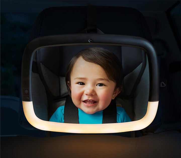 Baby Car Mirror for Rear Facing Car Seats, Night Light LED Pivot 360 Baby In-Sight Adjustable Auto Mirror, Black