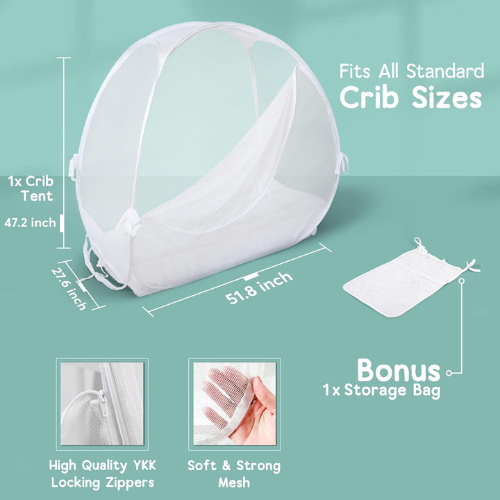 Baby Crib Tent to Keep Baby from Climbing Out – Breathable Cotton Mesh – Locking Zippers – Pop-Up Crib Canopy Net – Safe Anti-Climb Crib Cover –  Crib Tent – Fits Standard 52” Cribs