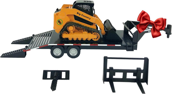 - Track Skid Steer - 1:20 Scale - Construction Toys - Auger - Bucket - Hay Fork - Attachments - Flatbed Trailer -Plastic…