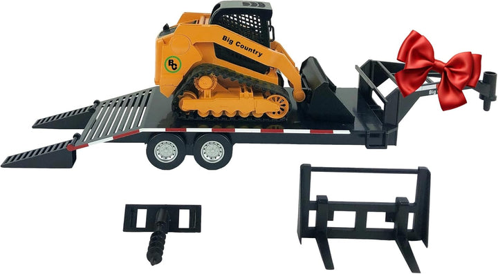 - Track Skid Steer - 1:20 Scale - Construction Toys - Auger - Bucket - Hay Fork - Attachments - Flatbed Trailer -Plastic…