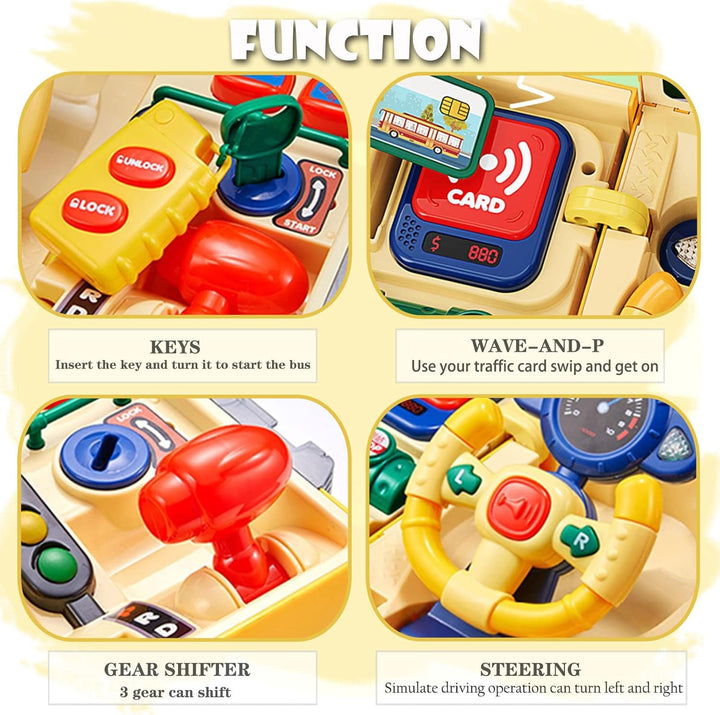 School Bus Toy with Sound and Light, Simulation Steering Wheel, Toddlers School Bus with Music Education, Gift for 1-3-5 Boys & Girls
