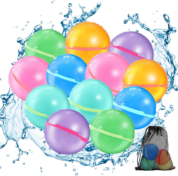 Reusable Water Balloons for Kids - Magnetic Refillable Water Balloons Set, Fun Summer Pool Toys & Beach Water Toys for Outdoor Games (12 Pack)