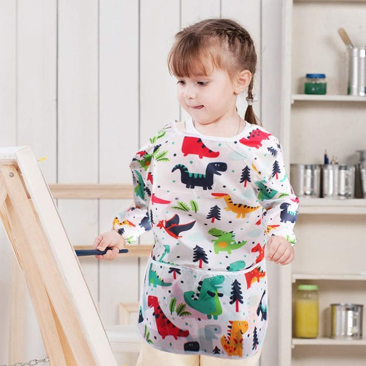 Kids Art Smocks 2 Pack Dinosaur Painting Apron for Children Waterproof Artist Smock with Long Sleeve and 3 Pockets for Age 3-8 Years