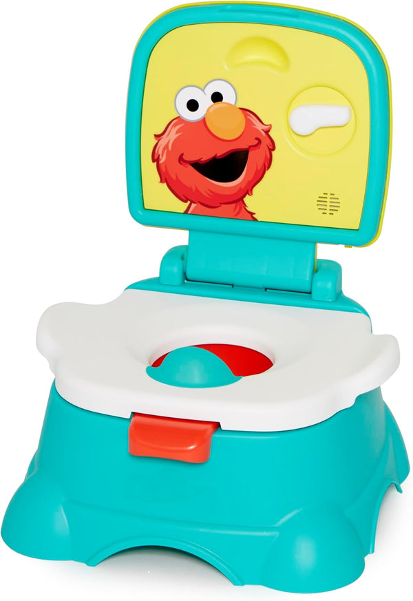 Elmo Hooray 3-In-1 Potty Training Toilet Seat and Step Stool, Easy to Clean Design with Flush Handle and Sounds, Portable and Great for Travel, Perfect for Toddler Boys and Girls 1-3