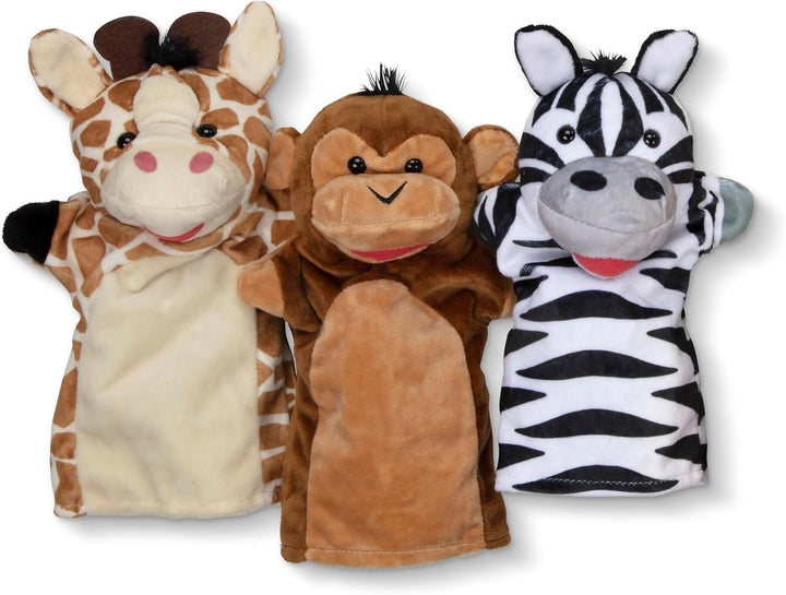 Safari Buddies Hand Puppets, Set of 6 (Elephant, Tiger, Parrot, Giraffe, Monkey, Zebra) Soft, Plush Animal Hand Puppets for Toddlers and Kids Ages 2+