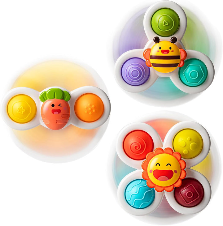 3-Piece Suction Cup Spinner Toys for 1-3 Year Old Boys & Girls - Spinning Sensory Toys for Toddlers 12-18 Months - First Birthday Gifts