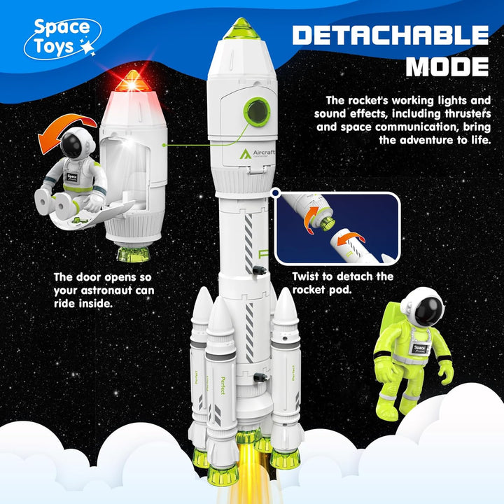 Space Rocket Ship Toys for Kids, Space Toys Shuttle Toys for Kids 3-5-7 with 2 Astronaut Figures, Spaceship Toys with Glowing & Sound Effect, Educational Stem Toy Gift for Boy Girl