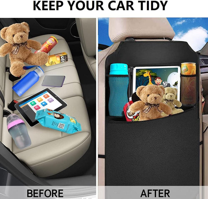 Premium Backseat Organizer for Kids 2 Pack, Heavy Duty Waterproof and Stain Resistant Kick Mats Back Seat Protector, Durable Backseat Car Organizer with Tablet Holder+Storage Pockets