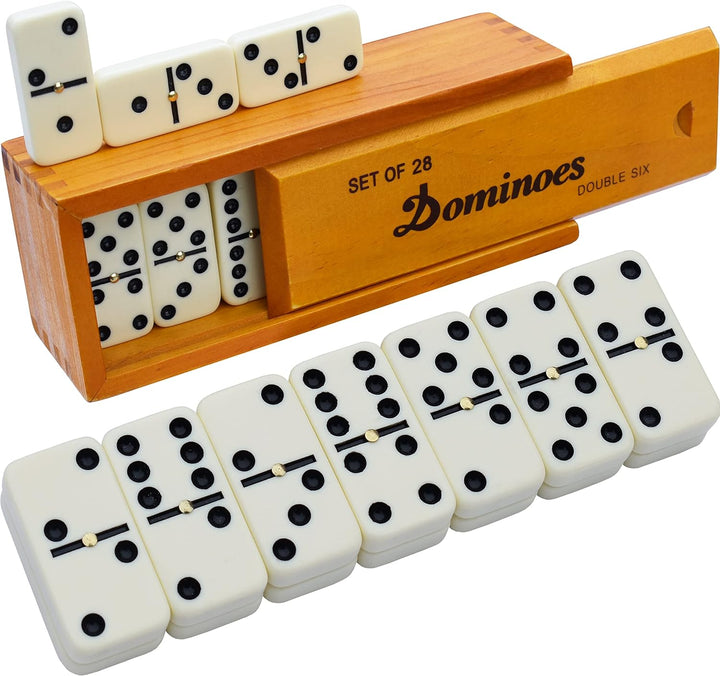 Dominos Set for Adults – Dominoes - Classic Board Games, Double 6 Dominoes Family Games for Kids and Adults - Double Six Standard Dominos Set 28 Tiles with Wood Case, Juegos De Mesa