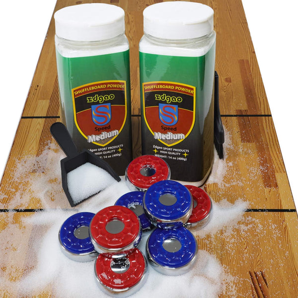 Shuffleboard Pucks W/ 2 Cans Shuffleboard Wax, Mini Dustpan and Brush for Shuffleboard Table, Complete Shuffleboard Accessories Bundle