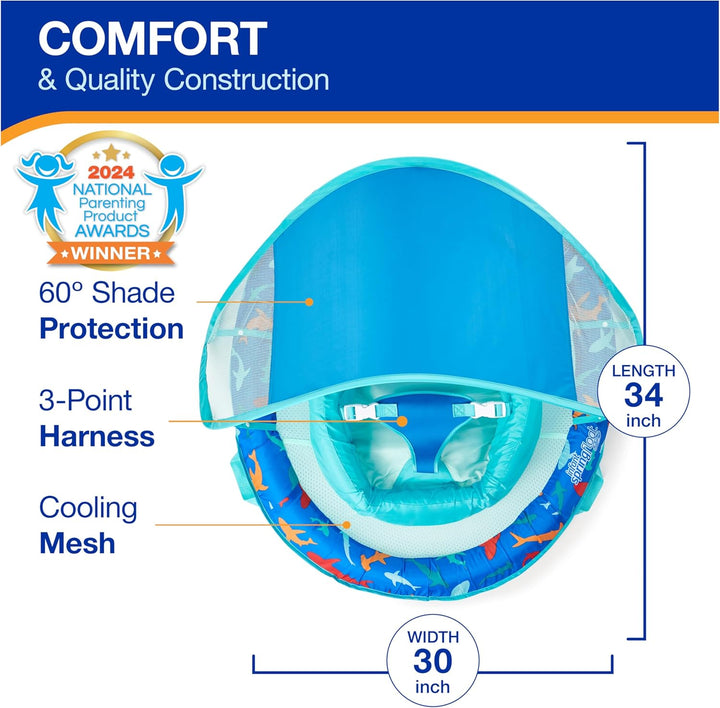 Infant Spring Float, Baby Pool Float with Canopy & UPF Protection, Swimming Pool Accessories for Kids 3-9 Months, Shark