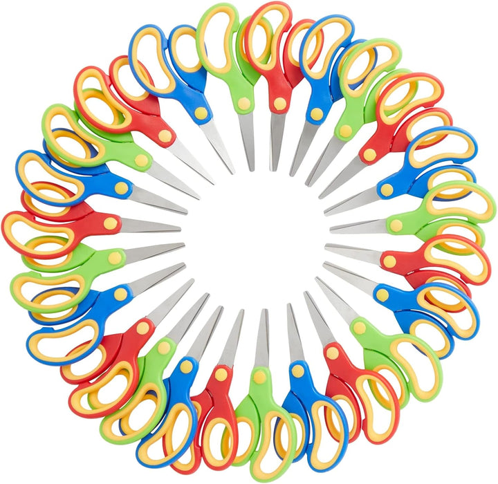 Sustainable Greetings 24 Pack Blunt Tip Scissors - Classroom Scissors Bulk for Crafts, Classroom Supplies, Student DIY Art Projects, School Supplies (3 Colors, 5 Inch)