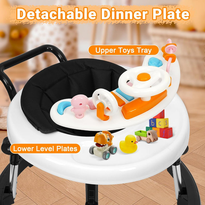 Music and Lights Baby Walker Foldable with 9 Adjustable Heights, Baby Walker with Wheels Portable, Infant Toddler Walker for Baby Boy Girls 6-18 Months