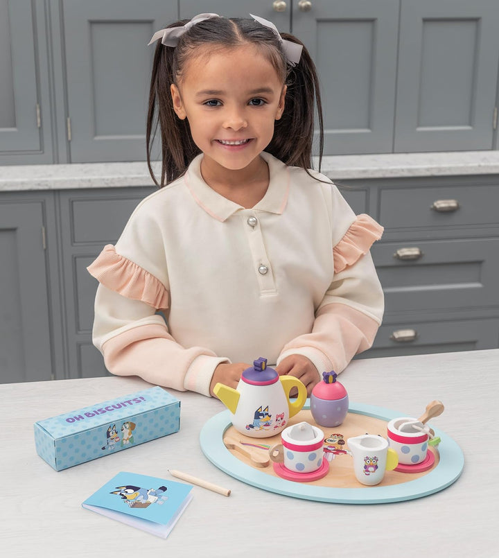 Wooden Tea Party Set – 18 PC Pretend Play Set with Tray, Teapot, Tea Cups, Biscuits, Sugar Pot, Notepad & Pencil- Durable, Eco-Friendly FSC Certified Wood – Imaginative Role Play Toy for Kids 3+