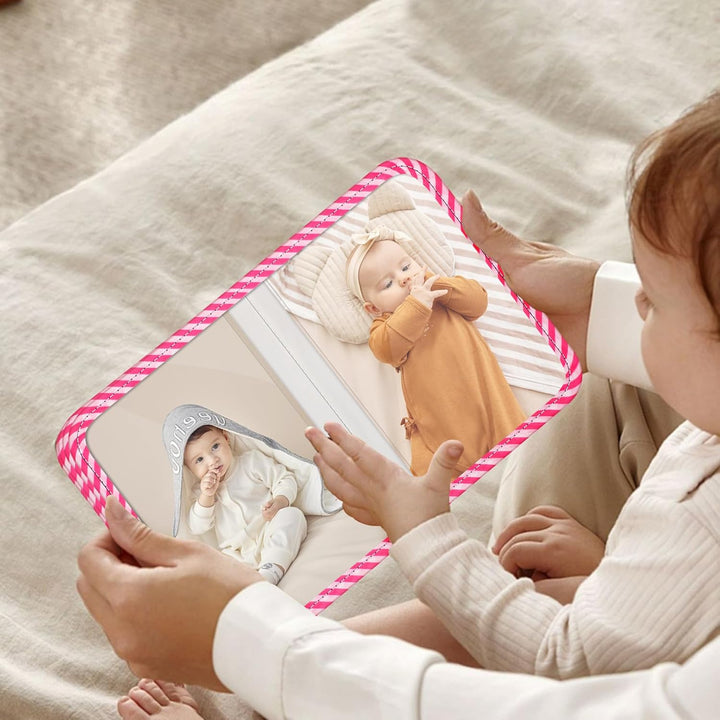 Baby Photo Album 4X6 Inch, 18 Photos My First Family Album Book with Soft Cloth Cover & Hook for Newborn/Toddlers/Kids/Baby Shower Memory Birthday Gifts, Raining Hearts