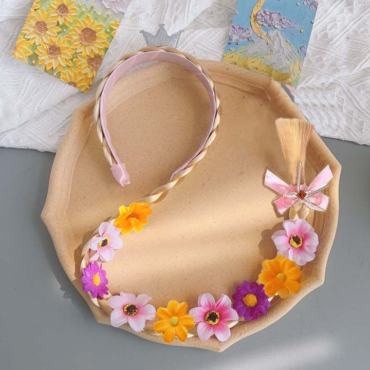 2Pcs Princess Rapunzel Wig Long Braided Wigs Princess Hairpiece Cosplay Wigs Birthday Festival Party Gifts Girls Headbands Costume Dress up Accessories