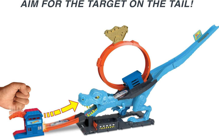 City Track Set with 1 Toy Car, Race through a Giant Loop to Defeat a Big Dinosaur, T-Rex Loop Stunt and Race Playset​​​ (Amazon Exclusive)