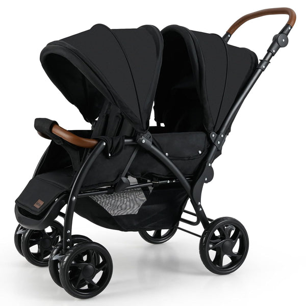 Double Stroller, Foldable Baby Tandem Stroller with Djustable Backrest Canopy Footrest, 5-Point Harness, Storage Basket, Convertible Compact Twin Stroller for Infants and Toddlers