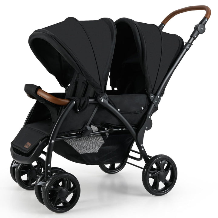 Double Stroller, Foldable Baby Tandem Stroller with Djustable Backrest Canopy Footrest, 5-Point Harness, Storage Basket, Convertible Compact Twin Stroller for Infants and Toddlers